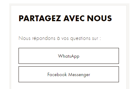 Contacter Louis Vuitton en ligne via WhatsApp et Facebook Messenger.